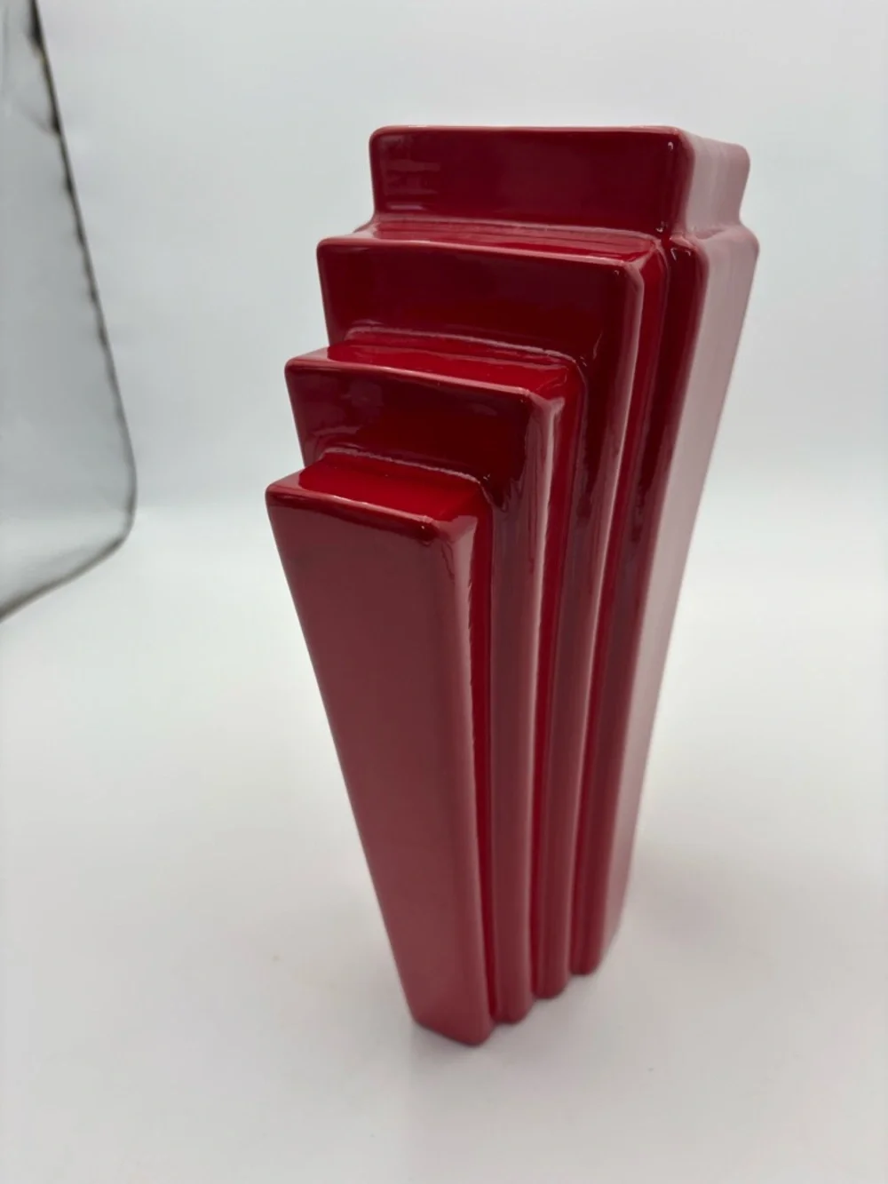 Vintage 80s Red Art Deco Ceramic Vase - Statement Piece - Picture 7 of 16